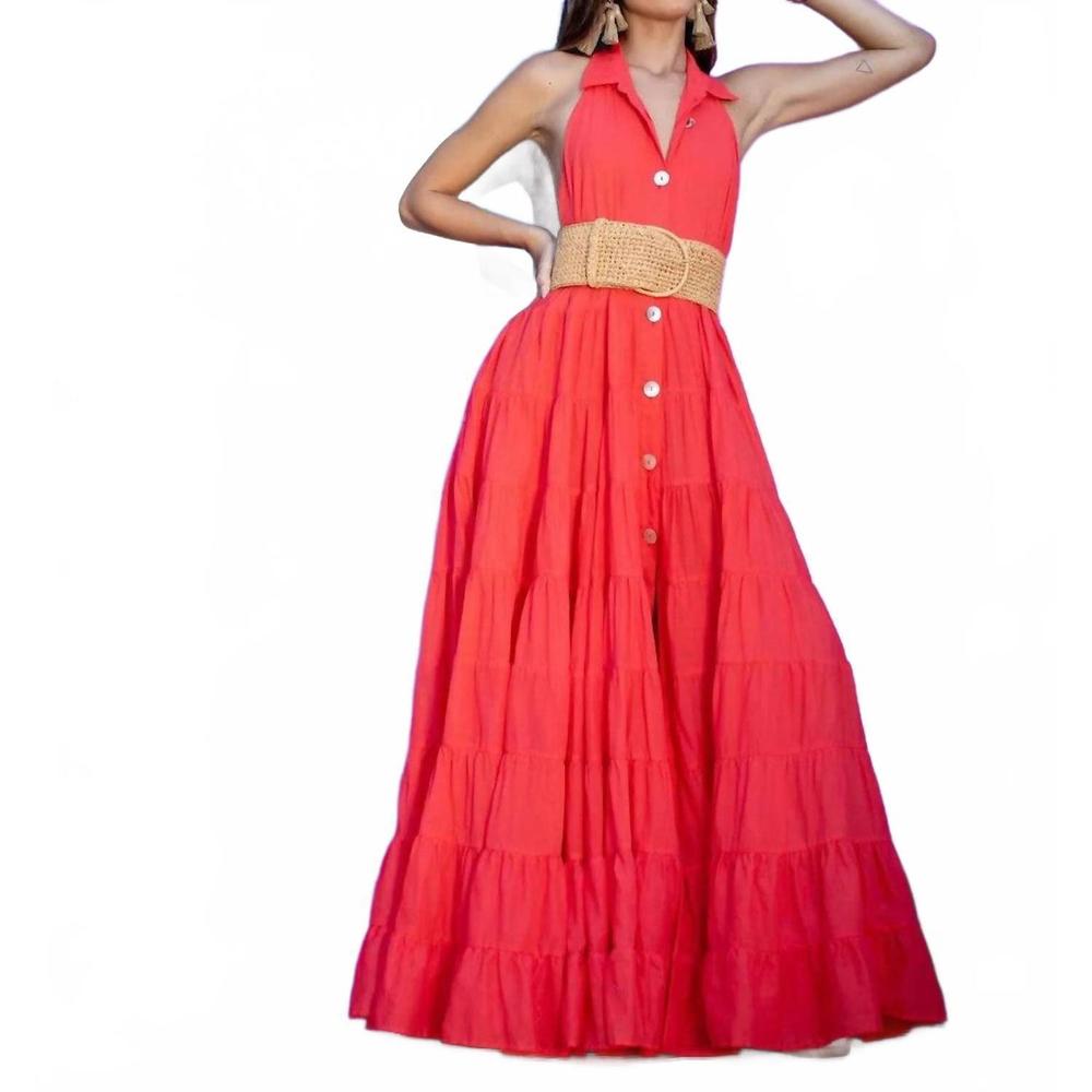 NEW ERIKA PEÑA soleil maxi dress in coral red